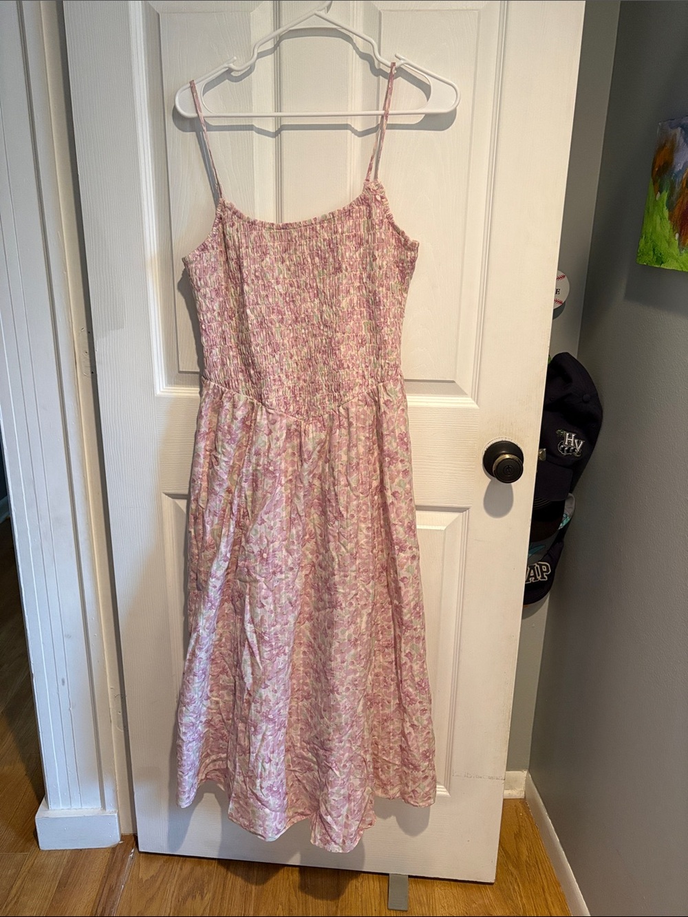 American Eagle Pink Floral Smocked Maxi Dress